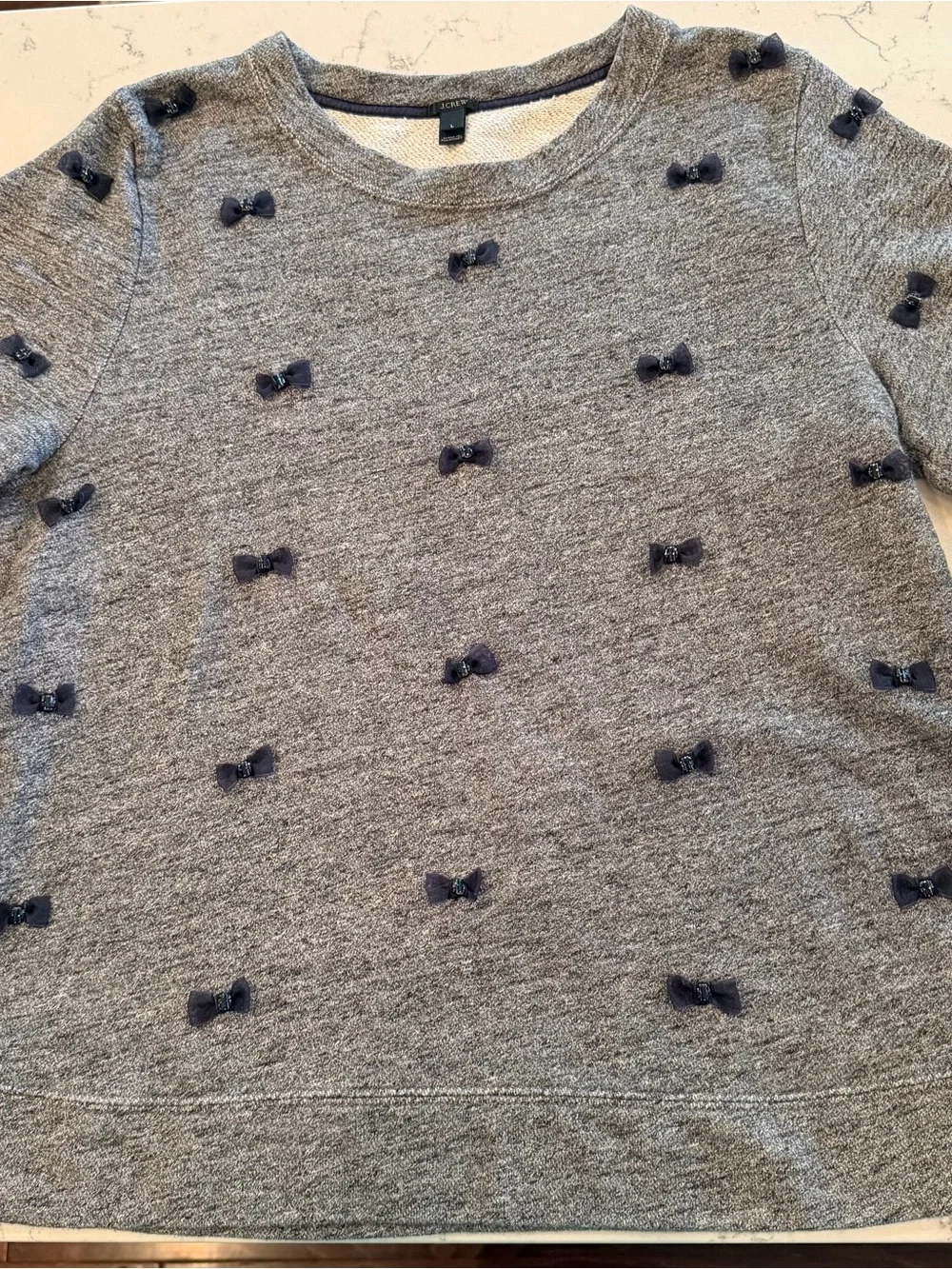 J.Crew Bow Short Sleeve Sweatshirt Gray Embellished Top Size Large